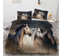 Copripiumino Matrimoniale 260x240cm Cavallo Parure Copripiumino, Microfibra Lavabile 3 Pezzi, Tre Cavalli Animali Sulla Spiaggia Set Copripiumino Doppio con Lacci Cerniera e 2 Federe 50x75cm