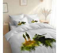 Copripiumino Matrimoniale 3 Pezzi Con Soldatini Di Carri Armati Astratti, Comprendente 1 Copripiumino 200 x 200 cm + 2 Federe 50 x 80 cm - Reversibile con Cerniera, Bianco