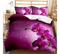 Copripiumino Matrimoniale, 3D Orchidea Viola Biancheria da Letto in Morbida Microfibra Inverno, copri piumino 240x220 cm e 2 Federe 50x80 cm con Zippere