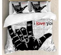 Copripiumino Matrimoniale Amore Romantico Traspirante in Microfibra Set di Biancheria da Letto Ti Amo Gesto con Cerniera 3D Copripiumino 260x240 e 2 Federe b.8892