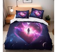 Copripiumino Matrimoniale Astronauta Pianeta 240x260 cm con 2 Federe 50x80 cm Set Copripiumino Cuore Galassia 3D Stampa Microfibra Lavabile In Lavatrice Cerniera Invisibile Lacci a Quattro Angoli