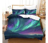 Copripiumino Matrimoniale Aurora 240 x 220 cm 3D Set Copripiumino Verde e Viola Morbida Microfibra Biancheria da Letto 3 Pezzi Parure Copripiumone con 2 Federe a_929