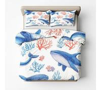 Copripiumino Matrimoniale Balena Marino Bambini, Set di Biancheria da Letto in Microfibra 3 Pezzi, Parure Copri Piumino 200x200 e 2 Federe 50x80 con Cerniera mH58