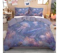 Copripiumino Matrimoniale Balene Coralli Meduse 220X240Cm Microfibra Morbida Set Copripiumino Animali Marini Da Sogno Biancheria Da Letto Reversibile Copri Piumino Con Federe, Azzurro Polvere
