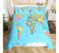 Copripiumino Matrimoniale Blu Traspirante in Microfibra Set di Biancheria da Letto Mappa del Mondo con Cerniera 3D Copripiumino 200x250 e 2 Federe b-2391