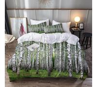 Copripiumino Matrimoniale Bosco di Betulle Biancheria da Letto Morbida Microfibra, Bosco di Betulle Copripiumini 220x240 cm e 2 Federe 50x80 cm, 3D Copripiumone qq2348
