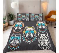 Copripiumino Matrimoniale Cane Bullo Animale Fumetto Biancheria da letto Completo letto Reversibile Set Copripiumino 3 Pezzi, Copripiumino 200x220 cm e 2 Federa 50x75 cm