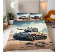 Copripiumino Matrimoniale Carro Armato Deserto 200x200 cm con 2 Federe 50x80 cm Set Copripiumino Cisterna 3D Stampa Microfibra Lavabile In Lavatrice Cerniera Invisibile Lacci a Quattro Angoli