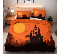 Copripiumino Matrimoniale Castello Luna 220x240 cm + 2 Federe 50x80 cm Copripiumino Halloween 3D Stampa Fronte-retro Microfibra Lavabile In Lavatrice Cerniera Invisibile Adatto Camerette Dormitori