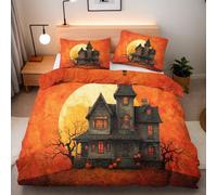 Copripiumino Matrimoniale Castello Luna 220x240 cm 2 Federe 50x80 cm Set Copripiumino Halloween 3D Stampa Fronte-retro Microfibra Lavabile In Lavatrice Cerniera Invisibile Lacci a Quattro Angoli