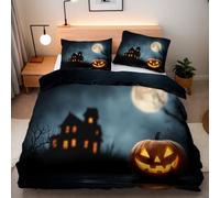 Copripiumino Matrimoniale Castello Zucca 200x200 cm 2 Federe 50x80 cm Set Copripiumino Halloween 3D Stampa Fronte-retro Microfibra Lavabile In Lavatrice Cerniera Invisibile Lacci a Quattro Angoli