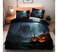 Copripiumino Matrimoniale Castello Zucca 200x200 cm Copripiumino Halloween 3D Stampa Fronte-retro Set di Biancheria da Letto Microfibra Cerniera Invisibile Lacci a Quattro Angoli 2 Federe 50x80 cm