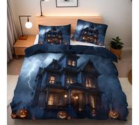 Copripiumino Matrimoniale Castello Zucca 220x240 cm 2 Federe 50x80 cm Set Copripiumino Halloween 3D Stampa Fronte-retro Microfibra Lavabile In Lavatrice Cerniera Invisibile Lacci a Quattro Angoli