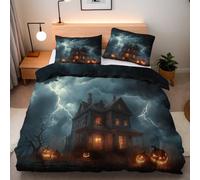 Copripiumino Matrimoniale Castello Zucca 240x260 cm + 2 Federe 50x80 cm Copripiumino Halloween 3D Stampa Fronte-retro Microfibra Lavabile In Lavatrice Cerniera Invisibile Adatto Camerette Dormitori