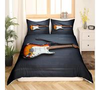 Copripiumino Matrimoniale Chitarra Traspirante in Microfibra Set di Biancheria da Letto Retrò con Cerniera 3D Copripiumino 200x250 e 2 Federe b.112