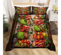 Copripiumino Matrimoniale Cibo Vegetale in Morbida Microfibra Set Biancheria da Letto Francese Sacco Piumino 240x220 Double Face Stampato in 3D e 2 Federe M-558