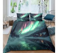 Copripiumino Matrimoniale Cielo Aurora 240 x 220 cm 3D Set Copripiumino Blu e Viola Morbida Microfibra Biancheria da Letto 3 Pezzi Parure Copripiumone con 2 Federe a_953