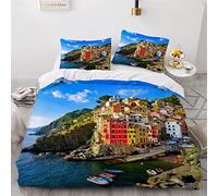 Copripiumino matrimoniale Cinque Terre 3d stampato colorato copripiumino con chiusura a cerniera e federa, per bambini adulti