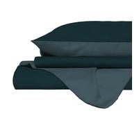 Copripiumino Matrimoniale con Sacco e Federe in Tinta Unita Double Face Linea Zoe Ottanio e Salvia