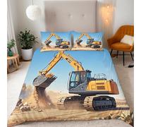 Copripiumino Matrimoniale Escavatore Dei Cartoni Animati Biancheria da letto Completo letto Reversibile Set Copripiumino 3 Pezzi, Copripiumino 240x260 cm e 2 Federa 50x75 cm