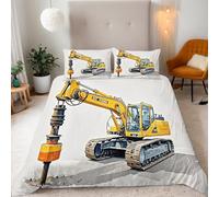 Copripiumino Matrimoniale Escavatore Giallo Grigio Biancheria da letto Completo letto Reversibile Set Copripiumino 3 Pezzi, Copripiumino 200x200 cm e 2 Federa 50x75 cm