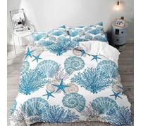 Copripiumino Matrimoniale Fauna Marina Traspirante in Microfibra Set di Biancheria da Letto Stella Marina Corallina con Cerniera 3D Copripiumino 200x250 e 2 Federe b.4032