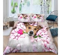Copripiumino Matrimoniale Fiori per Cani 260 x 240 cm 3D Set Copripiumino Temi Animali e Vegetali Morbida Microfibra Biancheria da Letto 3 Pezzi Parure Copripiumone con 2 Federe a_353
