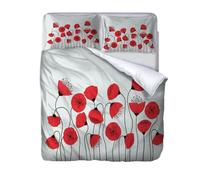 Copripiumino Matrimoniale Flanella 240x220Cm Set Di Biancheria Da Letto 3D Stampa Cespuglio Di Fiori Rossi Con 2 Federe, Copripiumino Matrimoniali Con Chiusura Lampo, 3 Pezzi Morbido In Microfibra