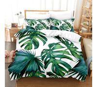 Copripiumino Matrimoniale Foglie di Palma Tropicale Biancheria da Letto Morbida Microfibra, Foglie di Palma Tropicale Copripiumini 240x260 cm e 2 Federe 50x80 cm, 3D Copripiumone ##4589