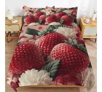 Copripiumino Matrimoniale Fragola Rossa 240 x 220 cm 3D Set Copripiumino Frutta Fresca Morbida Microfibra Biancheria da Letto 3 Pezzi Parure Copripiumone con 2 Federe e.1145