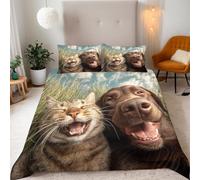 Copripiumino Matrimoniale Gatto Cucciolo 200x200 cm con 2 Federe 50x80 cm Set Copripiumino Carino Animale 3D Stampa Microfibra Lavabile In Lavatrice Cerniera Invisibile Lacci a Quattro Angoli