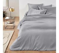 Copripiumino Matrimoniale Grigio in Raso di Cotone con Trama Liscia - Perfetto per un Sonno Rigenerante, Parure Sacco Piumino 250x200 cm e 2 federe Letto 2 Piazze