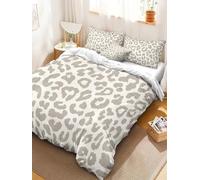 Copripiumino Matrimoniale Grigio Traspirante in Microfibra Set di Biancheria da Letto Leopardo con Cerniera 3D Copripiumino 200x250 e 2 Federe b-3455