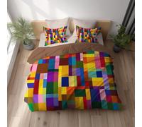 Copripiumino Matrimoniale, in Microfibra Extra Morbida, Traspirante Delicato Sulla Pelle Reversibile, con Cerniera Invisibile King 240 x 220 cm Multicolore Geometrico Mosaico Quadrati