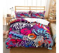 Copripiumino Matrimoniale Invernale Federa Con Due 50X75Cm Graffiti Modello Copripiumino Bambina Prevenire L'Allergia Copripiumino 220X240 Stampa 3D Con Cerniera Fibra Superfine Morbido E Confortevole