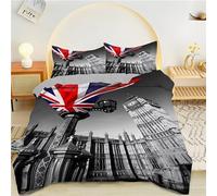 Copripiumino Matrimoniale Londra Biancheria da Letto Morbida Microfibra, Londra Copripiumini 220x240 cm e 2 Federe 50x80 cm, 3D Copripiumone #354