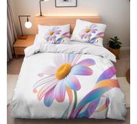 Copripiumino Matrimoniale Margherite Colorate 200x200 cm con 2 Federe 50x80 cm Set Copripiumino Fiore Pianta 3D Stampa Microfibra Lavabile In Lavatrice Cerniera Invisibile Lacci a Quattro Angoli