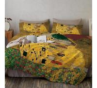 Copripiumino Matrimoniale Motivo Klimt dorato - Set Copripiumino in 100% Microfibra 3 Pezzi con 1 x Copripiumino 230x260 cm 2 Federa cme Chiusura a Cerniera -Tema classico della pittura ad olio