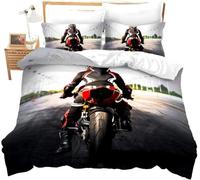 Copripiumino Matrimoniale Motocicletta Traspirante in Microfibra Set di Biancheria da Letto Motociclismo con Cerniera 3D Copripiumino 200x250 e 2 Federe b.3430