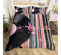 Copripiumino Matrimoniale Musica D'album Traspirante in Microfibra Set di Biancheria da Letto Disco D'epoca con Cerniera 3D Copripiumino 200x250 e 2 Federe b.3577
