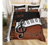 Copripiumino Matrimoniale Musica Retrò Traspirante in Microfibra Set di Biancheria da Letto Tasti del Pianoforte con Cerniera 3D Copripiumino 200x250 e 2 Federe b.4004