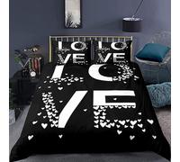 Copripiumino Matrimoniale Nero Traspirante in Microfibra Set di Biancheria da Letto Amore con Cerniera 3D Copripiumino 200x250 e 2 Federe b-4995