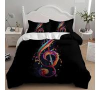 Copripiumino Matrimoniale Note Musicali Traspirante in Microfibra Set di Biancheria da Letto Nero con Cerniera 3D Copripiumino 200x250 e 2 Federe b.5362