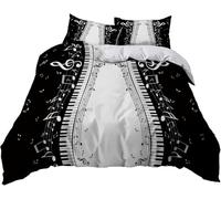 Copripiumino Matrimoniale Note Musicali Traspirante in Microfibra Set di Biancheria da Letto Tasti di Pianoforte con Cerniera 3D Copripiumino 260x240 e 2 Federe b-9554
