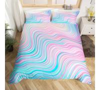 Copripiumino Matrimoniale Onde Astratte Traspirante in Microfibra Set di Biancheria da Letto Righe Arcobaleno con Cerniera 3D Copripiumino 200x250 e 2 Federe c-3791