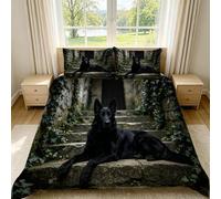 Copripiumino Matrimoniale Pastore Tedesco Nero 240 x 220 cm 3D Set Copripiumino Scalinata in Pietra Ed Edera Morbida Microfibra Biancheria da Letto 3 Pezzi Parure Copripiumone con 2 Federe d-866