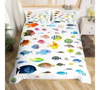 Copripiumino Matrimoniale Pesce Traspirante in Microfibra Set di Biancheria da Letto Simpatica Vita Marina con Cerniera 3D Copripiumino 200x250 e 2 Federe b.3738