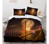 Copripiumino Matrimoniale Ponte del Cancello Dorato, Morbida Microfibra Biancheria da Letto Vista Notturna di San Francisco Copripiumini 240x220 con 2 Federe 50x80 cm 3D Copripiumina Set t.2184