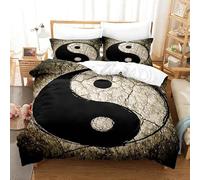 Copripiumino Matrimoniale Retrò Traspirante in Microfibra Set di Biancheria da Letto Yin e Yang con Cerniera 3D Copripiumino 200x250 e 2 Federe b-5352