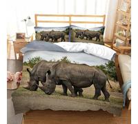 Copripiumino Matrimoniale Rinoceronte Traspirante in Microfibra Set di Biancheria da Letto Animali con Cerniera 3D Copripiumino 200x250 e 2 Federe b.3542